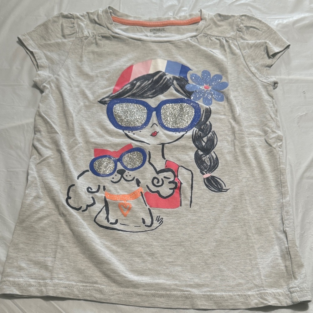 Gymboree Gray Tee with Glitter Girl and her dog size 7/8 NWOT